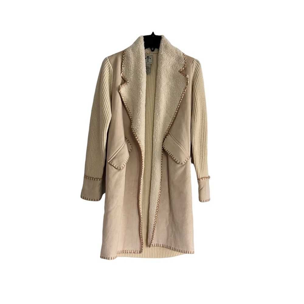 Rain + Rose Open Medium Knit Faux Fur & Suede Casual Sweater Cardigan Like New S